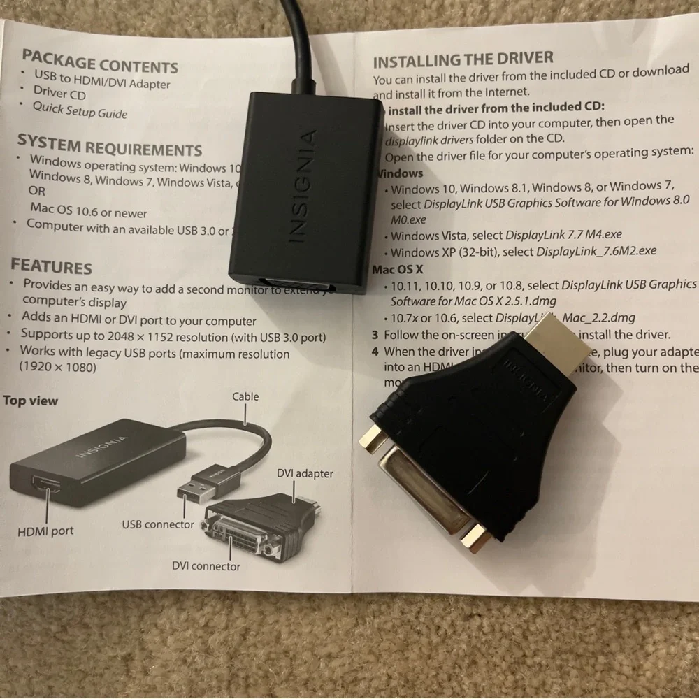 INSIGNIA USB to HDMI/DCI adapter LIKE NEW
